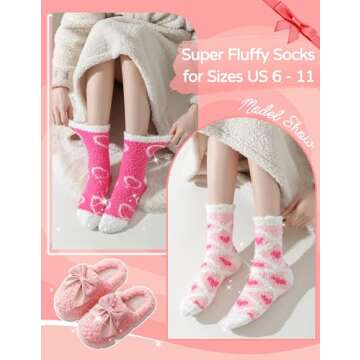 TEHOOK Valentines Gifts-Warm Fuzzy Cozy Fluffy Soft Socks-Pink Heart Valentines Socks-Valentines Day Gifts for Her Girlfriend Wife Women Girls-Valentines Basket Stuffers