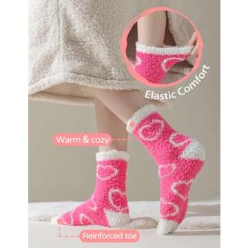 TEHOOK Valentines Gifts-Warm Fuzzy Cozy Fluffy Soft Socks-Pink Heart Valentines Socks-Valentines Day Gifts for Her Girlfriend Wife Women Girls-Valentines Basket Stuffers
