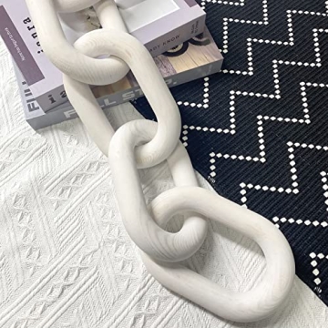 Wood Chain Link Decor | Hand Boho Carved Decor for Table, Shelf Decor Accents Rustic Farmhouse Aesthetic 5 Link Chain Knot Decor Home Living Room, Bedroom, Entryway Coffee Table Decor (White)