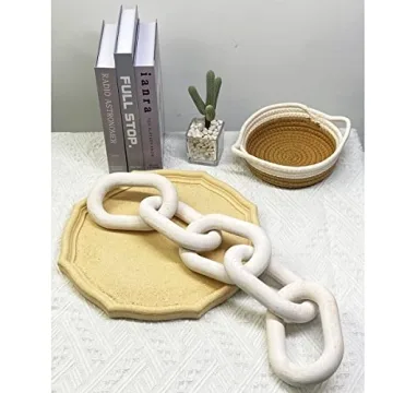 Wood Chain Link Decor | Hand Boho Carved Decor for Table, Shelf Decor Accents Rustic Farmhouse Aesthetic 5 Link Chain Knot Decor Home Living Room, Bedroom, Entryway Coffee Table Decor (White)