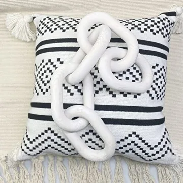 Wood Chain Link Decor | Hand Boho Carved Decor for Table, Shelf Decor Accents Rustic Farmhouse Aesthetic 5 Link Chain Knot Decor Home Living Room, Bedroom, Entryway Coffee Table Decor (White)