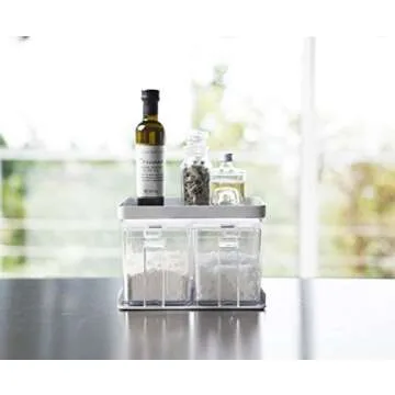 Yamazaki Home Pantry Canisters with Rack-Kitchen Container Organizer | Steel + Plastic | Food Storage, One Size, White