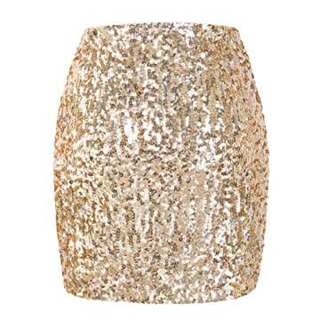MANER Women's Sequin Skirt Sparkle Stretchy Bodycon Mini Skirts Night Out Party (Champagne, Medium)