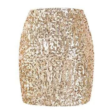 MANER Women's Sequin Skirt Sparkle Stretchy Bodycon Mini Skirts Night Out Party (Champagne, Medium)