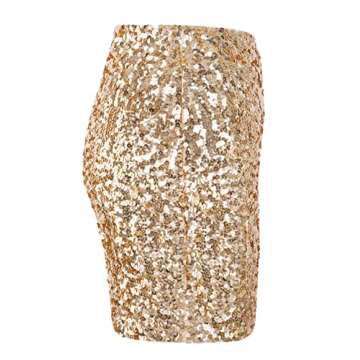 MANER Women's Sequin Skirt Sparkle Stretchy Bodycon Mini Skirts Night Out Party (Champagne, Medium)