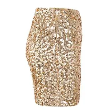 MANER Women's Sequin Skirt Sparkle Stretchy Bodycon Mini Skirts Night Out Party (Champagne, Medium)