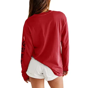 Fazortev Womens Crewneck Graphic Sweatshirts Queen Of Hearts Long Sleeve Shirts Cute Loose Fit Casual Pullover Tops Red