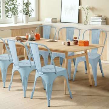 Furmax Distressed Blue Metal Dining Chairs - Set of 4 for Indoor and Outdoor Use