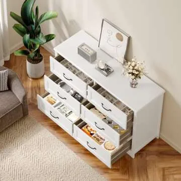 Gizoon 6 Drawer Dresser for Bedroom，47'' Larger Chest of Drawers with Mental Handle for Kids Room, White Dresser with 6 Storage Drawers for Living Room, Entryway and Hallway, White