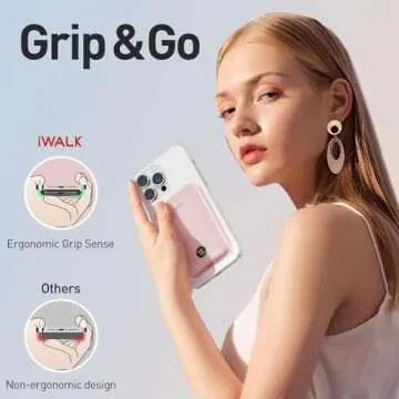 iWALK Magnetic Portable Charger,5000mAh 18W Wireless Slim Power Bank Battery Pack with LED Display and Comfortable Grip Only Compatible with iPhone 16/16 Pro/16 Pro Max/15/14/13/12 Series,Pink