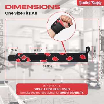 Anime Wrist Wraps Lifting Straps 24" for Men and Women - 1 Pair Each, Gym Accessories Support Weightlifting, Powerlifting, Strength Training, and Improve Workout