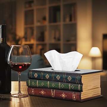 Crafted Classical Retro Wooden Antique Book Tissue Box Cover Rectangular Tissue Holder Dispenser Paper Cover Case Napkin Holder Home Decor for Bathroom Living Room Office car Kitchen (Dark Green)