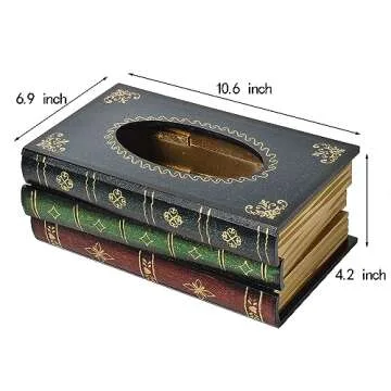 Crafted Classical Retro Wooden Antique Book Tissue Box Cover Rectangular Tissue Holder Dispenser Paper Cover Case Napkin Holder Home Decor for Bathroom Living Room Office car Kitchen (Dark Green)