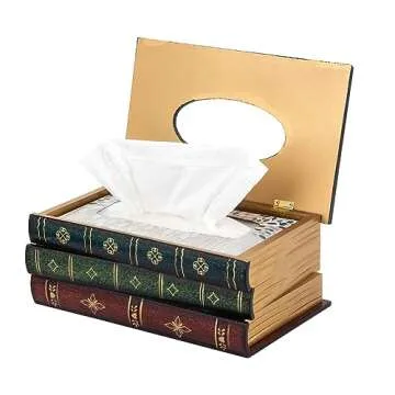 Crafted Classical Retro Wooden Antique Book Tissue Box Cover Rectangular Tissue Holder Dispenser Paper Cover Case Napkin Holder Home Decor for Bathroom Living Room Office car Kitchen (Dark Green)