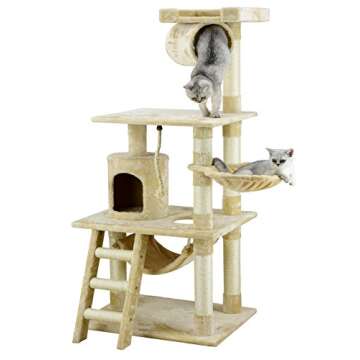 Go Pet Club Classic Cat Tree, Faux Fur Finish, Sisal Rope Scratcher, 62"H, Beige