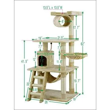 Go Pet Club Classic Cat Tree, Faux Fur Finish, Sisal Rope Scratcher, 62"H, Beige