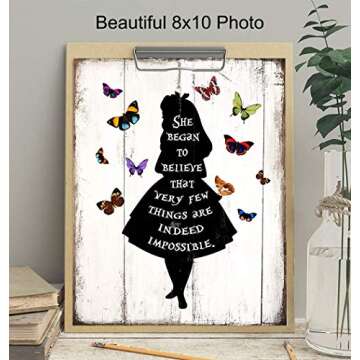 Rustic Home Decor, Alice Wonderland - 8x10 Photo - Shabby Chic Butterfly Wall Decor for Bedroom, Kids, Baby or Girls Room, Nursery Art - Vintage Farmhouse Wall Art, Motivational Gift for Women