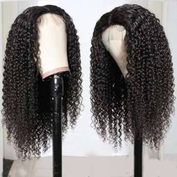 24 inch Curly Lace Front Wig Human Hair 180% Density Curly Glueless Wigs Human Hair Pre Plucked 13x4...