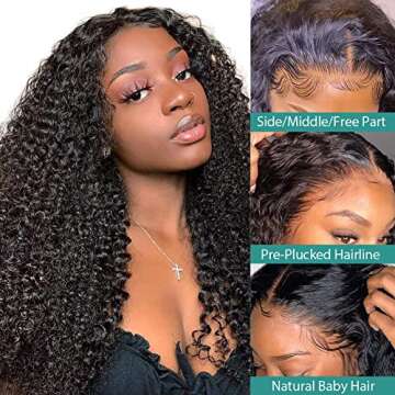 24 inch Curly Lace Front Wig Human Hair 180% Density Curly Glueless Wigs Human Hair Pre Plucked 13x4 Kinky Curly Human Hair Wig for Women Kinky Curly Transparent Lace Front Wigs Natural Black
