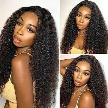 24 inch Curly Lace Front Wig Human Hair 180% Density Curly Glueless Wigs Human Hair Pre Plucked 13x4 Kinky Curly Human Hair Wig for Women Kinky Curly Transparent Lace Front Wigs Natural Black