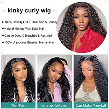 24 inch Curly Lace Front Wig Human Hair 180% Density Curly Glueless Wigs Human Hair Pre Plucked 13x4 Kinky Curly Human Hair Wig for Women Kinky Curly Transparent Lace Front Wigs Natural Black