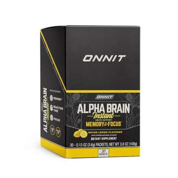 ONNIT Alpha Brain Instant - Meyer Lemon Flavor - Nootropic Brain Booster Memory Supplement - for Focus, Energy & Clarity - Alpha GPC Choline, Cats Claw, L-Theanine, Bacopa - 30ct