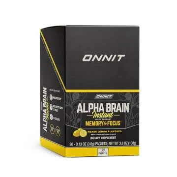ONNIT Alpha Brain Instant - Meyer Lemon Flavor - Nootropic Brain Booster Memory Supplement - for Focus, Energy & Clarity - Alpha GPC Choline, Cats Claw, L-Theanine, Bacopa - 30ct