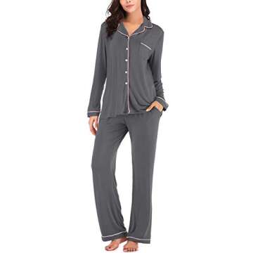 Aamikast Women's Pajama Sets Long Sleeve Button Down Soft Lounge Nightwear (Gray XS)