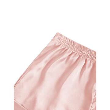 LYANER Women's Sleepwear Satin Silky Short Sleeve Top with Shorts Pajama Set Dusty Pink Medium