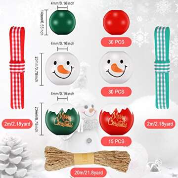 120 Pieces Christmas Snowman Wooden Beads Set for Crafts
