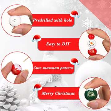 120 Pieces Christmas Snowman Wooden Beads Set for Crafts