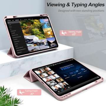 Kenke for iPad Air 5th Generation Case (2022) / iPad Air 4th Generation Case (2020) 10.9 Inch Case with Right Side Pencil Holder & Soft TPU Back Shell (Pink)