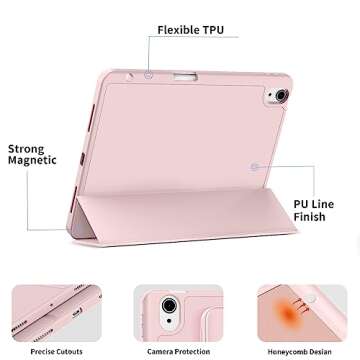 Kenke for iPad Air 5th Generation Case (2022) / iPad Air 4th Generation Case (2020) 10.9 Inch Case with Right Side Pencil Holder & Soft TPU Back Shell (Pink)