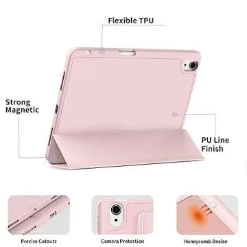 Kenke for iPad Air 5th Generation Case (2022) / iPad Air 4th Generation Case (2020) 10.9 Inch Case with Right Side Pencil Holder & Soft TPU Back Shell (Pink)