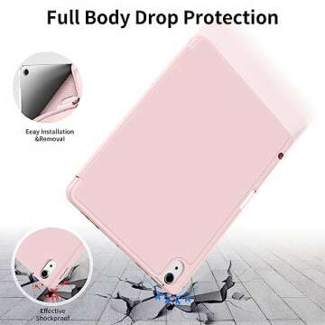 Kenke for iPad Air 5th Generation Case (2022) / iPad Air 4th Generation Case (2020) 10.9 Inch Case with Right Side Pencil Holder & Soft TPU Back Shell (Pink)