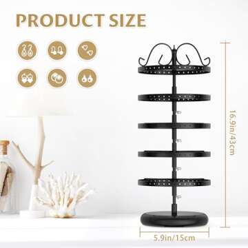 LASZOLA 5 Tier Black Earring Holder Organizer Tree Women Display Storage for Stud and Hoop, Large Co...