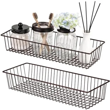 Farmhouse Metal Wire Storage Organizer Bins for Home - Set of 2