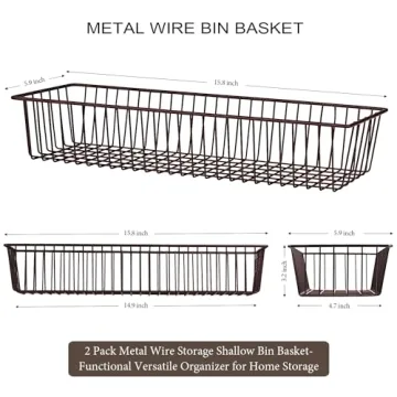 Farmhouse Metal Wire Storage Organizer Bins for Home - Set of 2