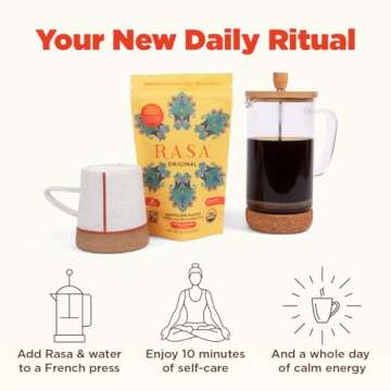 Rasa Original – Adaptogenic Mushroom Coffee Alternative to Support Better Overall Wellness, Better Sleep, Clearer Skin | Vegan, Keto, Whole 30, Ayurveda Wellness Tonic with Chaga + Reishi (8 oz / 30 Servings)