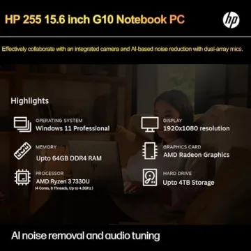 HP 255 G10 Laptop - 16GB RAM, 1TB SSD, Ryzen 3