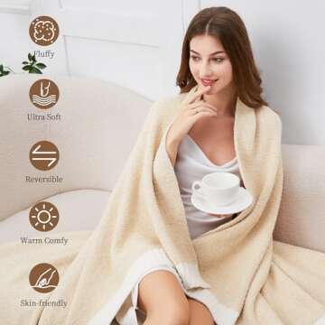 SeaRoomy Throw Blanket, Super Soft Microfiber Knit Throw Blanket, Warm Cozy Fluffy Lightweight Blanket for Couch Sofa Bed Room Decor