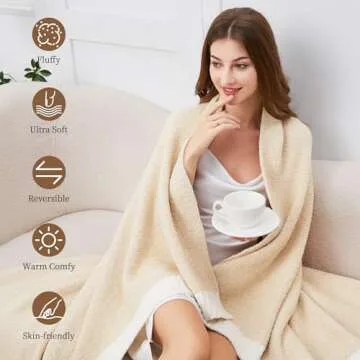 SeaRoomy Throw Blanket, Super Soft Microfiber Knit Throw Blanket, Warm Cozy Fluffy Lightweight Blanket for Couch Sofa Bed Room Decor