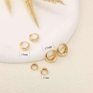 Tasiso Small Hoop Earrings for Women, Dainty 14K Gold Plated Huggie Hoop Earrings Lightweight Hypoallergenic Earring Set Cute Earrings Pack for Women Trendy Jewelry Gifts