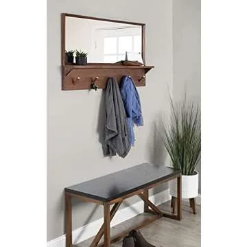 Kate and Laurel Hinter Mid-Century Wood Framed Pub Mirror, 36 x 24, Walnut, Modern Wall Organizer wi...