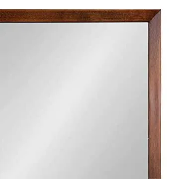 Kate and Laurel Hinter Mid-Century Wood Framed Pub Mirror, 36 x 24, Walnut, Modern Wall Organizer with Mirror and Five Hooks