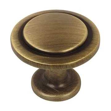 Cosmas 10 Pack 5560BAB Brushed Antique Brass Cabinet Hardware Round Knob - 1-1/4" Diameter