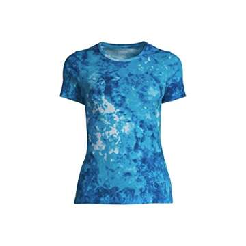 Lands' End Women Short Sleeve Shaped 1x1 Rib Crew Turquoise/Baltic Teal Tie Dye Regular Small