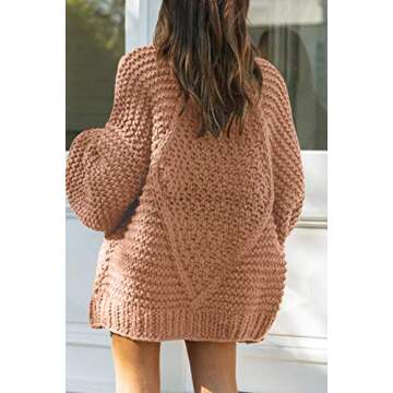 MEROKEETY Womens Open Front Cardigans Long Sleeve Oversized Chunky Cable Knit Sweater Outwear Coat Khaki
