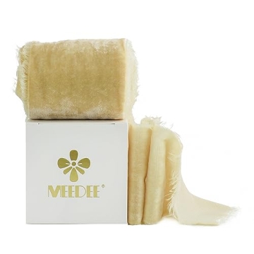 MEEDEE Beige Fringe 3 Inch Raw Edge Silk for Wreaths, Flower Bouquet, Photography, Dress Sash, Baby Shower, Wedding Decor (3 Yards)