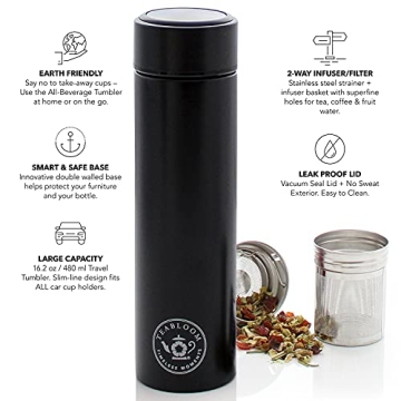 Teabloom - The ORIGINAL All-Brew Travel Tumbler & Thermos | OPRAH’s Favorite | 16oz/480ml Insulated Water Bottle/Tea Flask/Cold Brew Coffee Mug